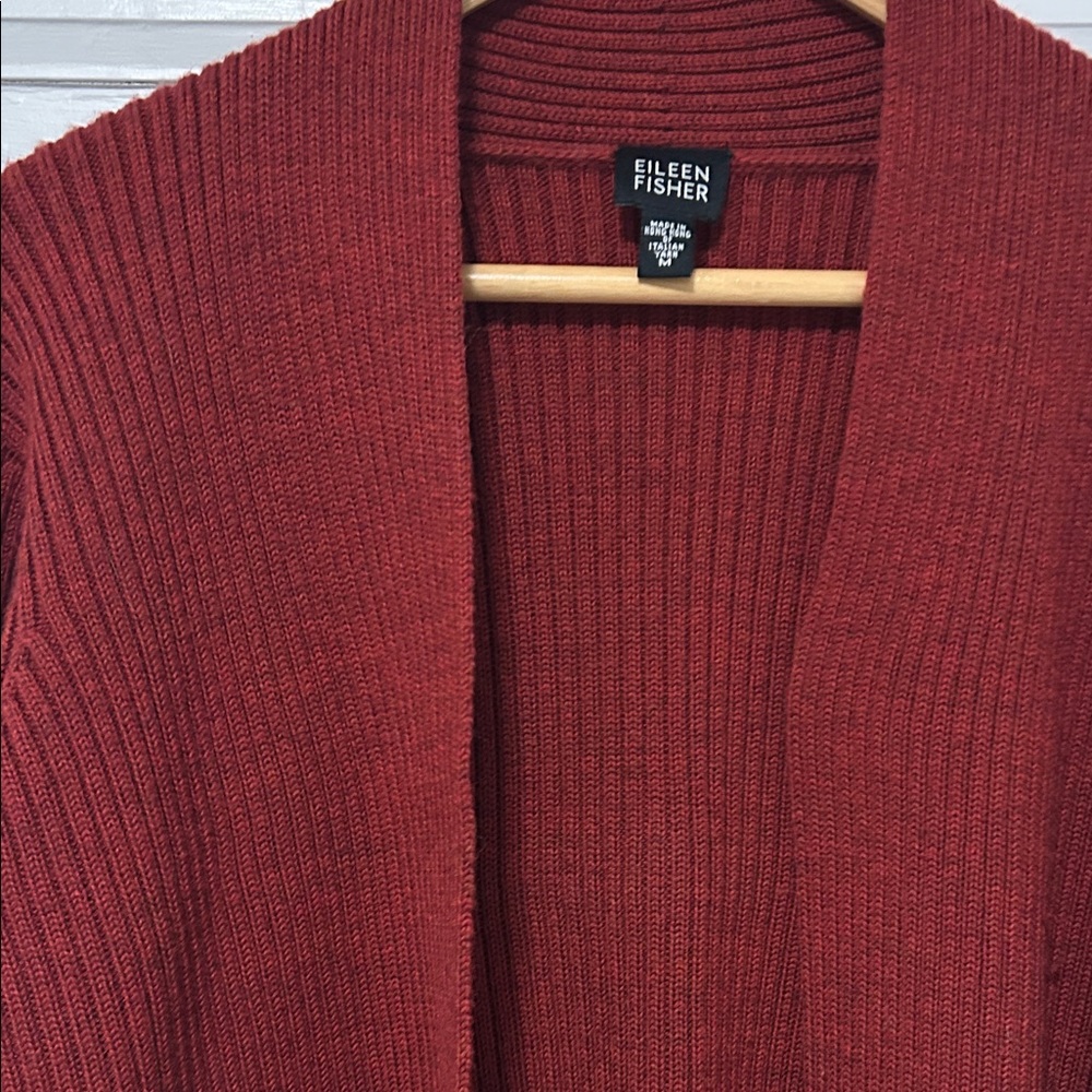 Eileen Fisher Deep Red Ribbed Cardigan - Picture 3 of 6